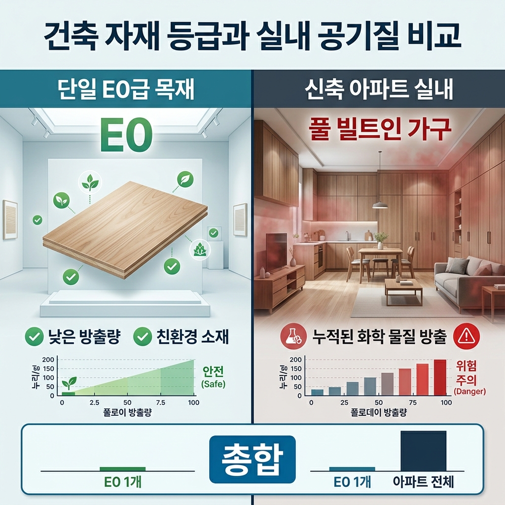 E0 가구 방출량 총합(Total Volume) 비교 인포그래픽
