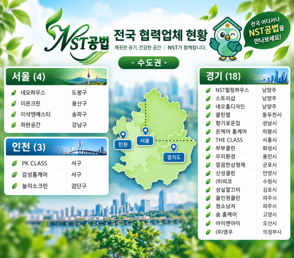 NST공법 수도권 공식 협력업체 안내 지도｜서울 경기 인천 지역별 새집증후군 시공 전문업체
